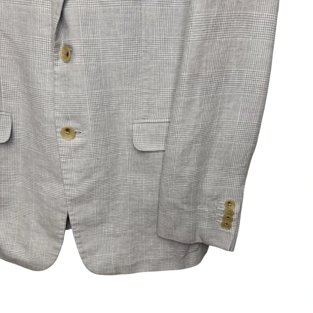 Banana Republic Mens 40L Grey Linen Cotton Glen Plaid Tailored Fit Blazer Jacket